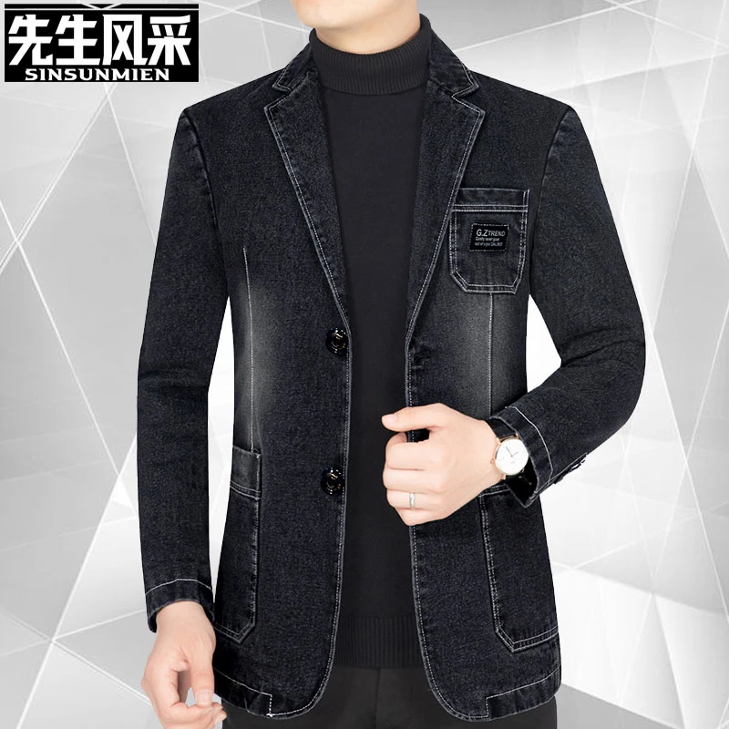 品牌高档男装2025春秋季新款男士休闲牛仔西服外套韩版牛仔西装潮