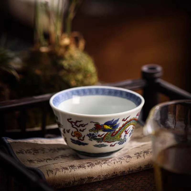 景德镇陶瓷斗彩龙凤主人杯