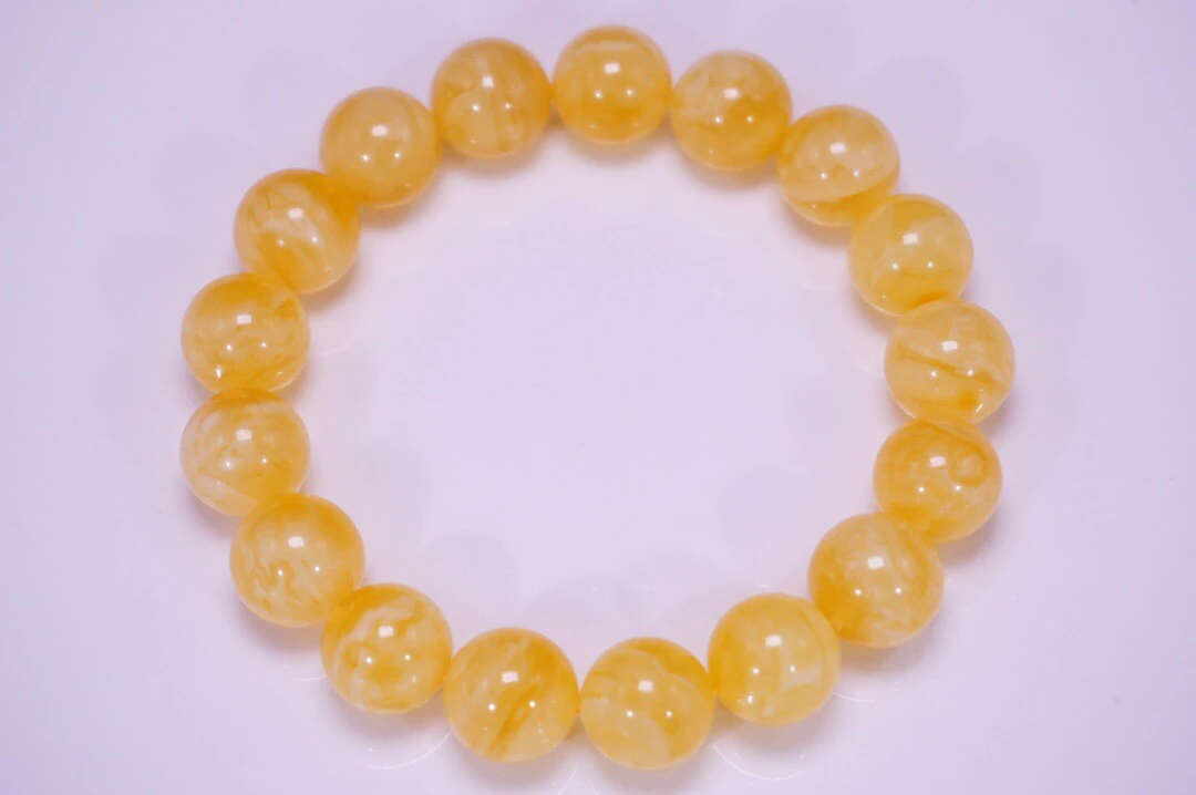 11mm俄料蜜蜡满蜡黄白花圆珠手串 多样性发一条