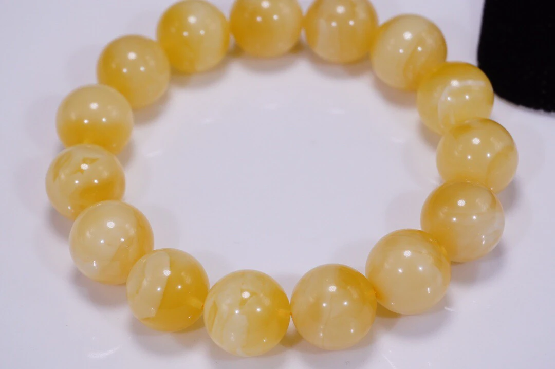 【金白·手串】12mm俄料黄白花蜡圆珠手串 21.8克多样性发一条