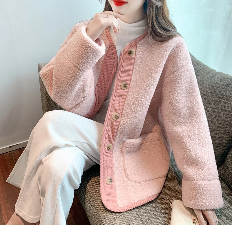 爆款羊羔绒外套女士装2024年冬季新款短款复古高级感加厚棉衣上衣