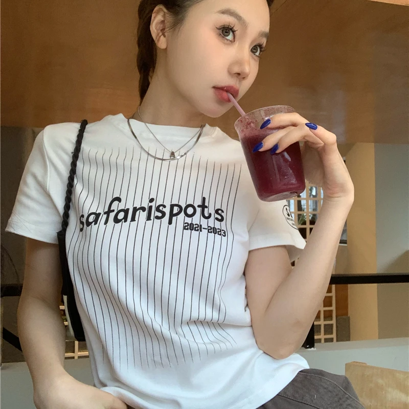 美式复古灰色正肩短袖t恤女夏季设计感小众修身显瘦辣妹短款上衣