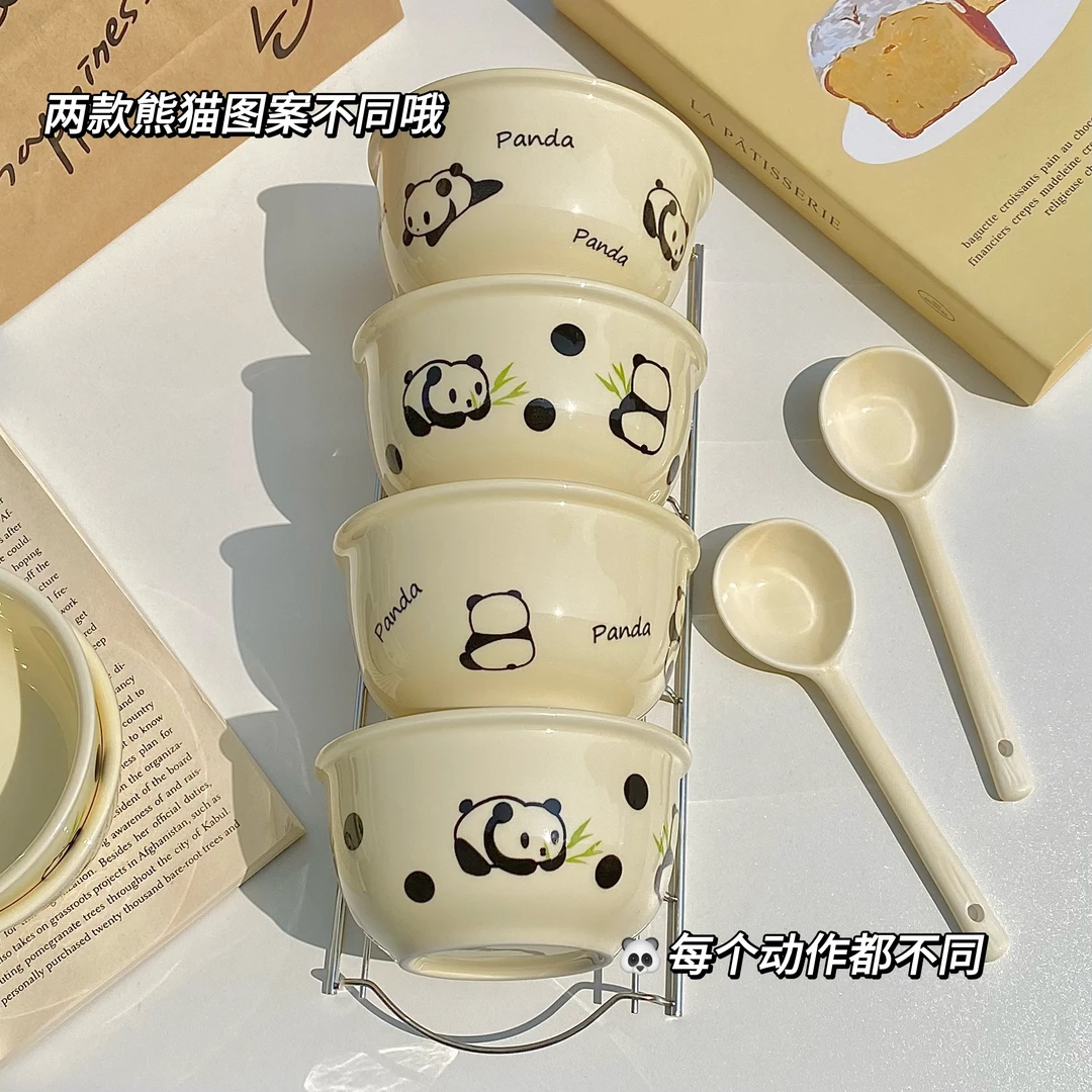 熊猫饭碗可爱卡通高颜值ins风家用吃饭陶瓷碗釉下彩-达蒙