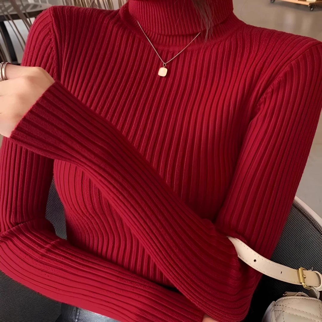 欧货高领打底衫女秋冬内搭羊毛显瘦安哥拉红毛衣洋气轻熟风针织衫