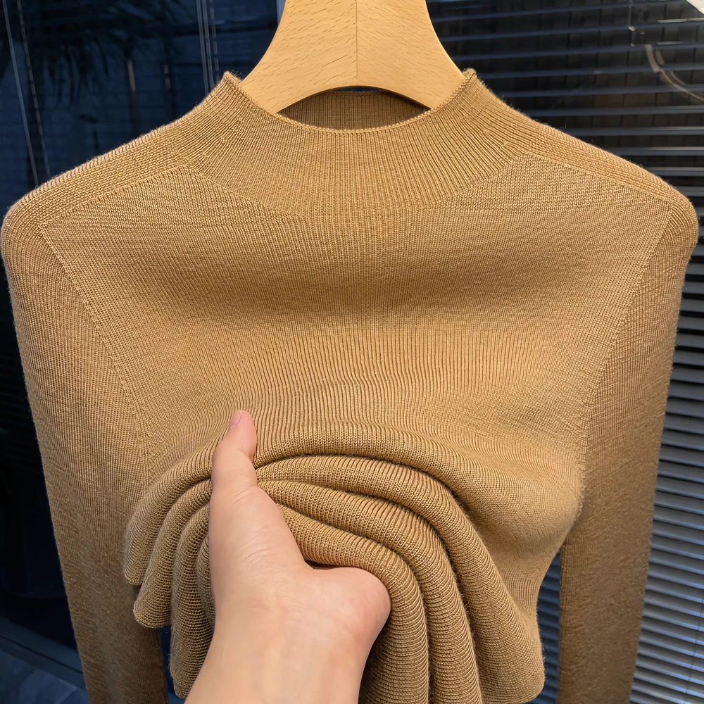 半高领毛衣女内搭新款修身柔软针织衫中领长袖洋气黑色打底衫