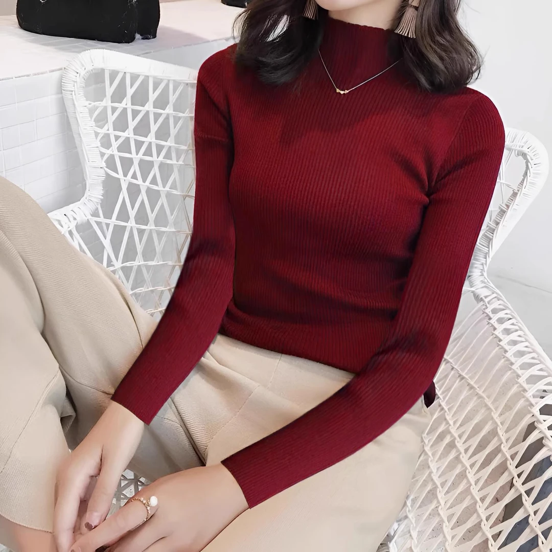 欧货安哥拉红打底衫女秋冬内搭修身设计感半高领百搭显瘦针织毛衣
