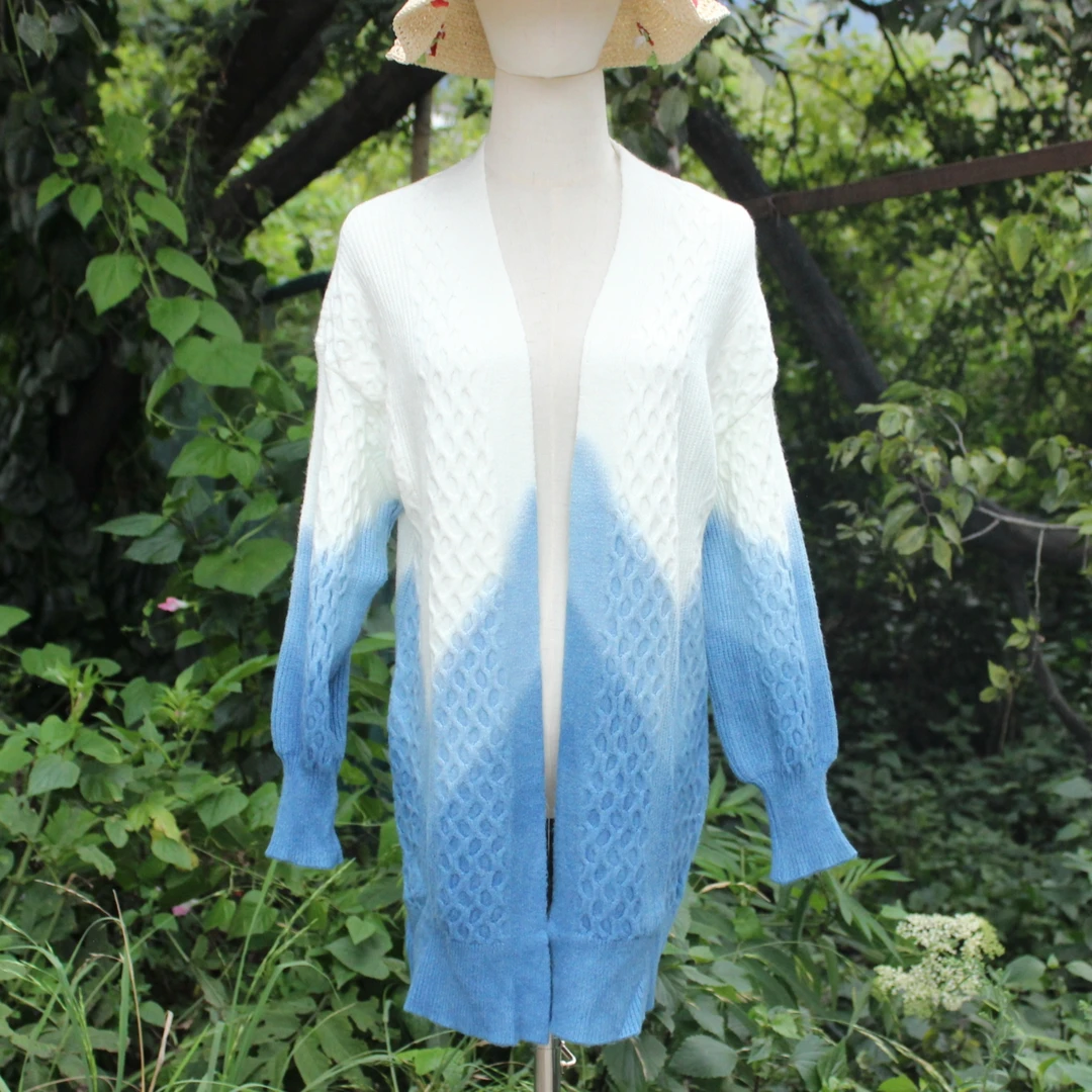 云南大理扎染毛开衫外搭百搭时尚出片旅游度假保暖长袖白色蓝色