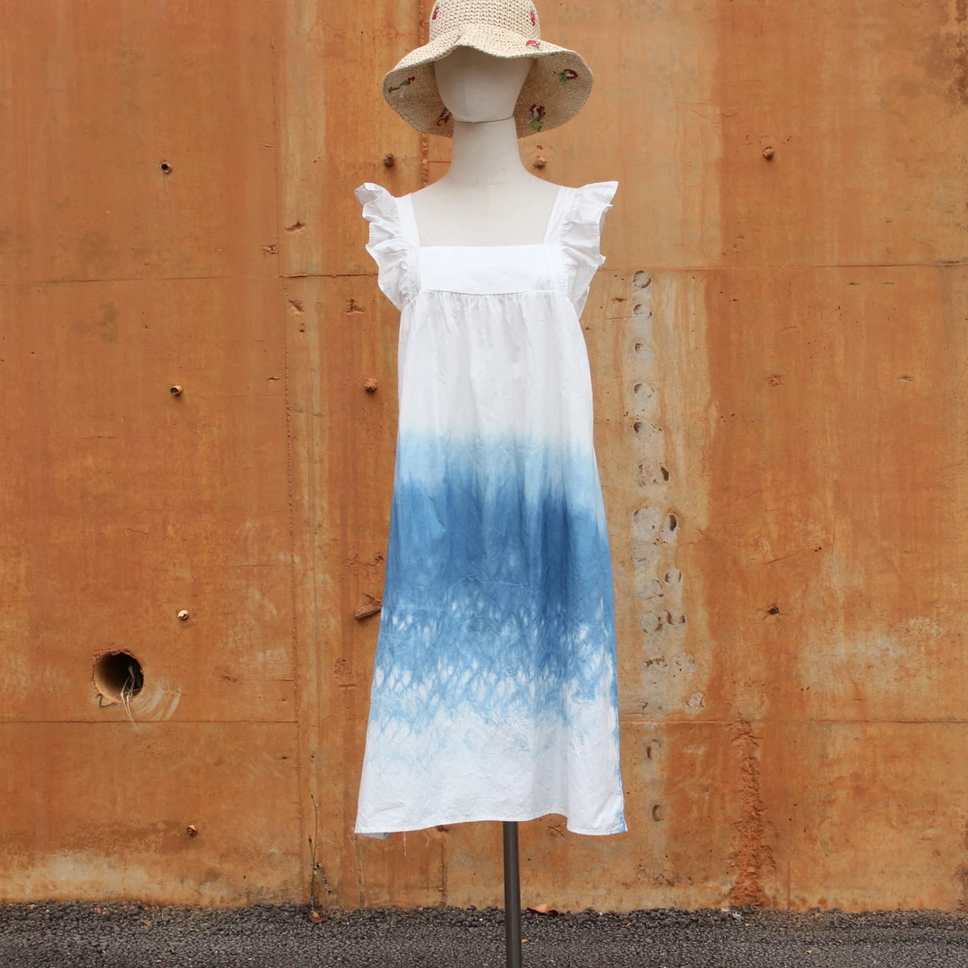 云南大理扎染连衣裙短款系带蓝白旅游度假出片裙子R6女装连衣裙