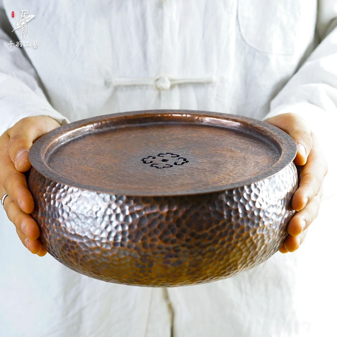 【紫铜茶具】壶承干泡台茶盘水洗简约复古手工锤纹加厚精品茶具
