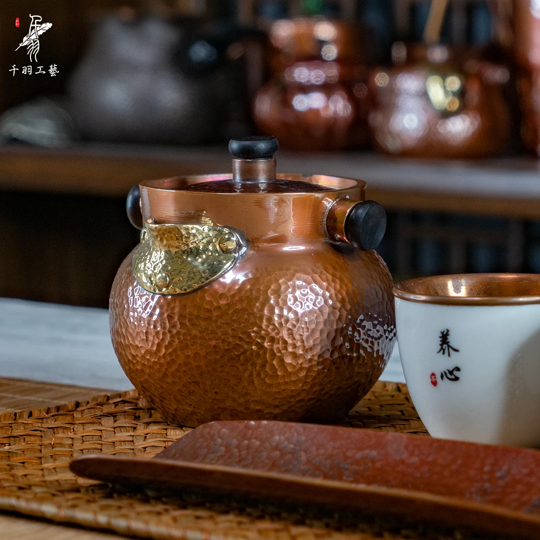【千羽铜壶】350ML宝瓶手抓壶手工锤纹加厚精品茶具茶器