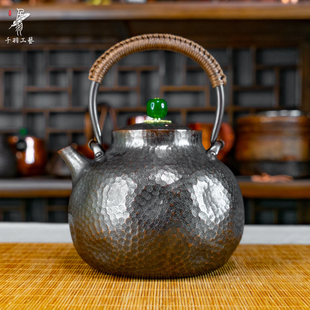 【千羽铜壶】850ml提梁复古烧水煮茶壶纯手工锤纹茶具茶器
