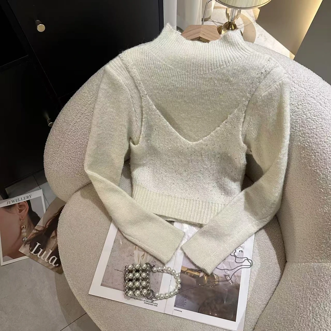 【闪耀星空】2024年冬季新款加厚时尚设计款假两件毛衣MY1564