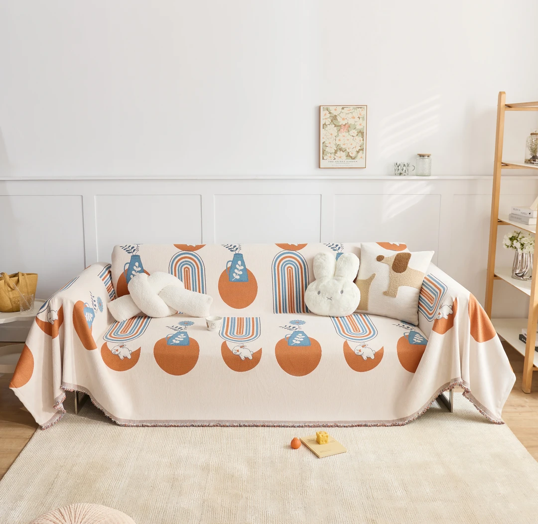 玉兔揽月奢简约防滑沙发巾加厚加密防猫防尘沙发毯全盖