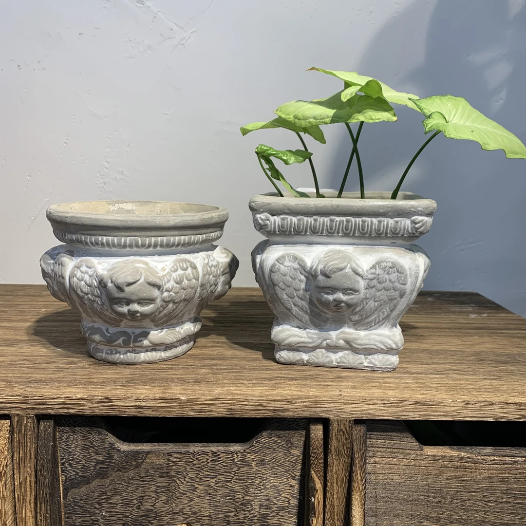 户外花器园可爱天使人像水泥摆件花盆多肉植物透气庭院创意装饰品
