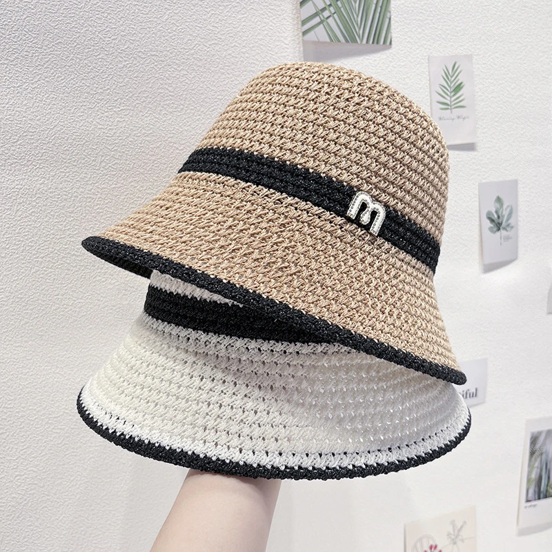 渔夫帽女夏季镂空透气素颜网红百搭水桶帽子防晒遮脸时尚水钻盆帽