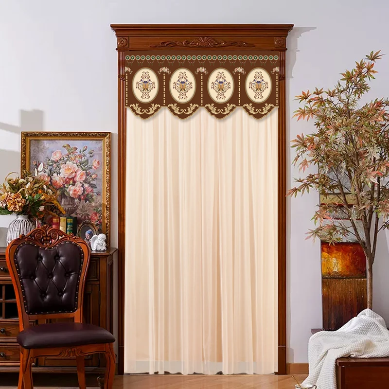 美式复古双层蕾丝加衬布四季门帘纱帘卧室家用免打孔隐私帘隔断帘