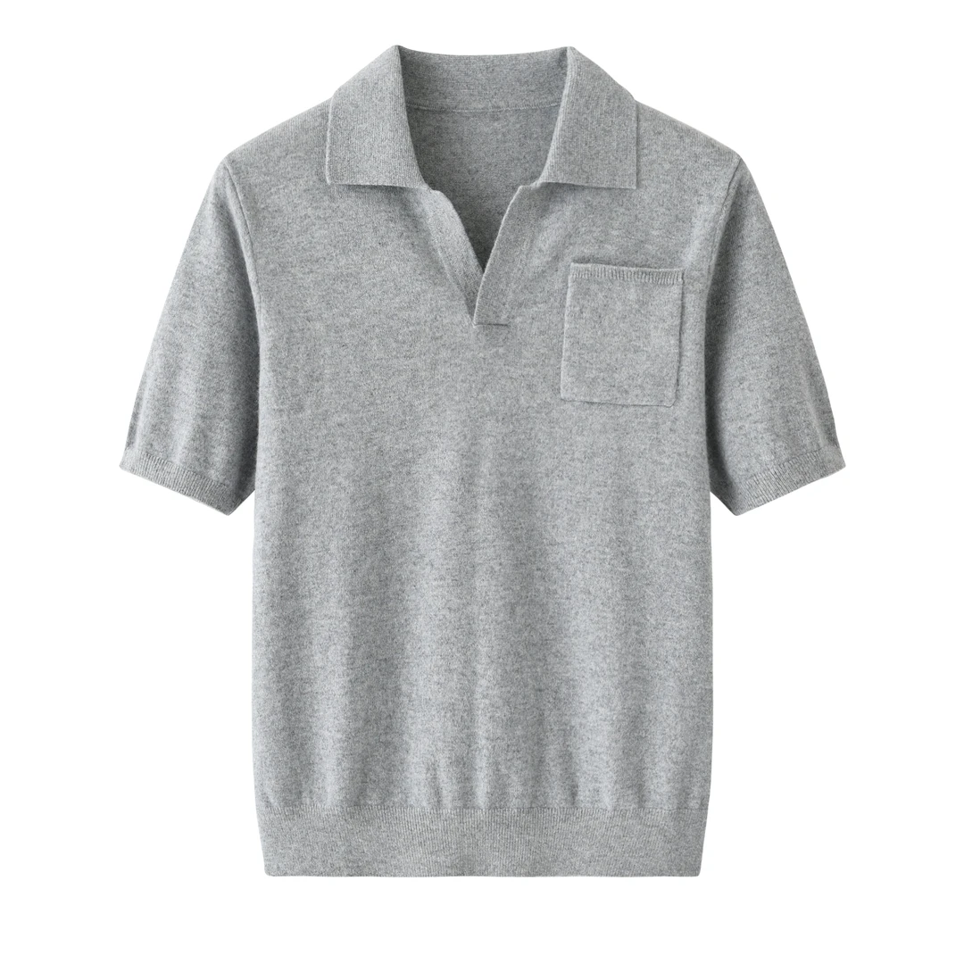 小翻领男士套头羊绒半袖时尚休闲百搭纯色针织秋冬短袖宽松简约