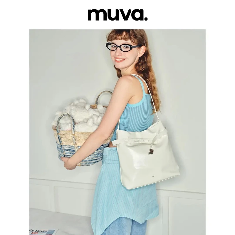 MUVA真皮油蜡皮托特包女包单肩包通勤上班原创设计款上课7.7新品