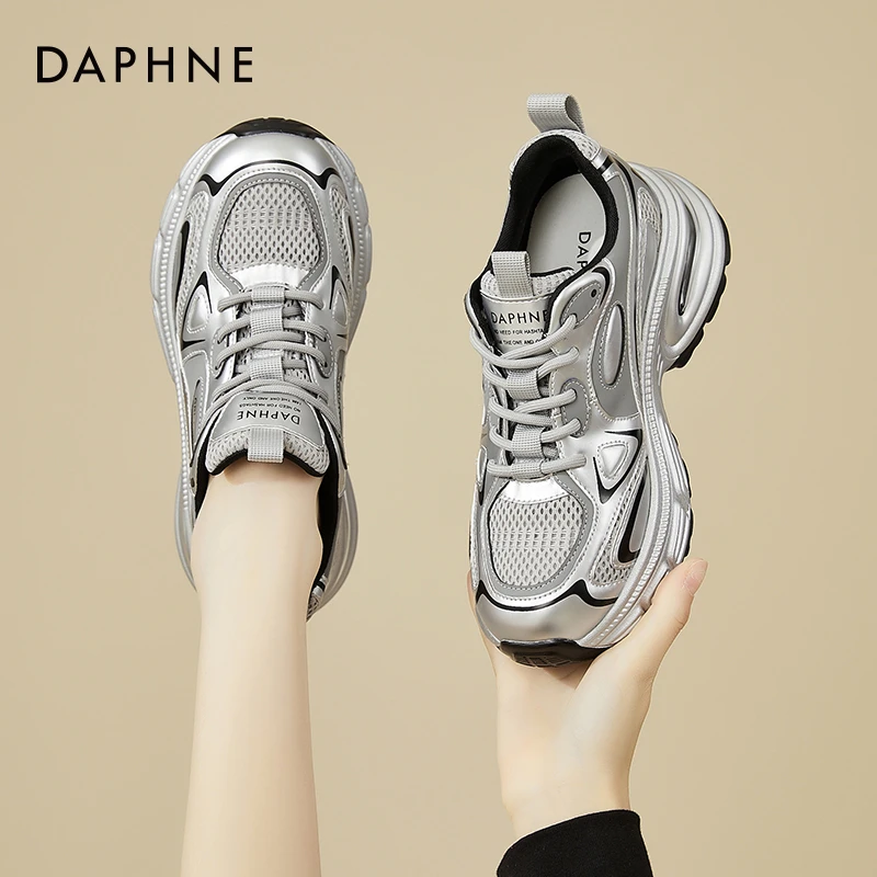 达芙妮厚底老爹鞋女2025新款7cm秋季网面透气增高百搭休闲运动鞋