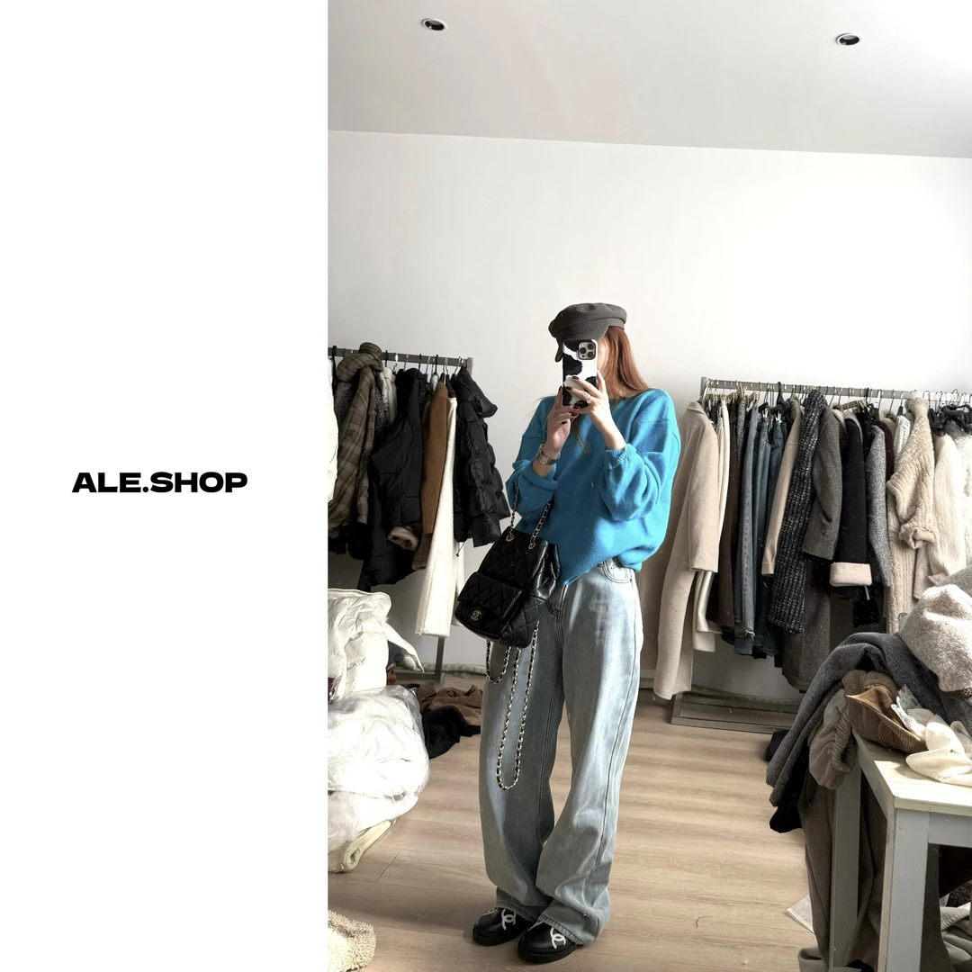 【阿乐家】大码微胖韩版慵懒风纯色圆领柔软亲肤套头毛衣