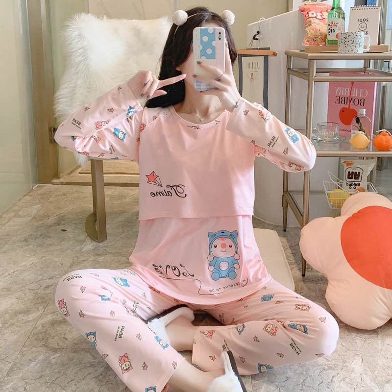 月子服哺乳衣孕妇睡衣春秋夏季薄款产妇产后喂奶母乳夏装家居套装