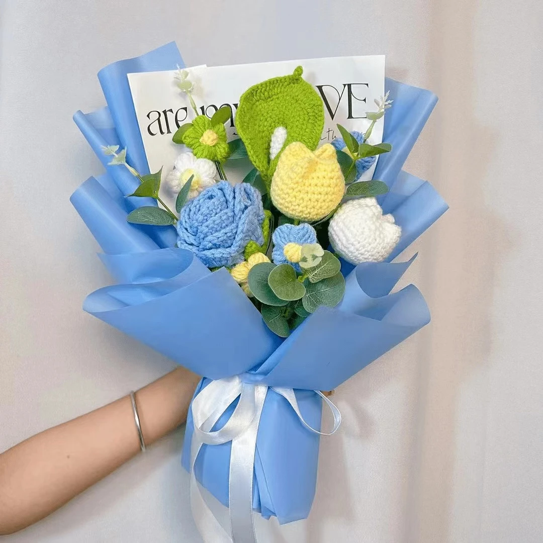 【莫奈中型花束】教师节毛线花永生仿真花送老师送朋友生日礼物