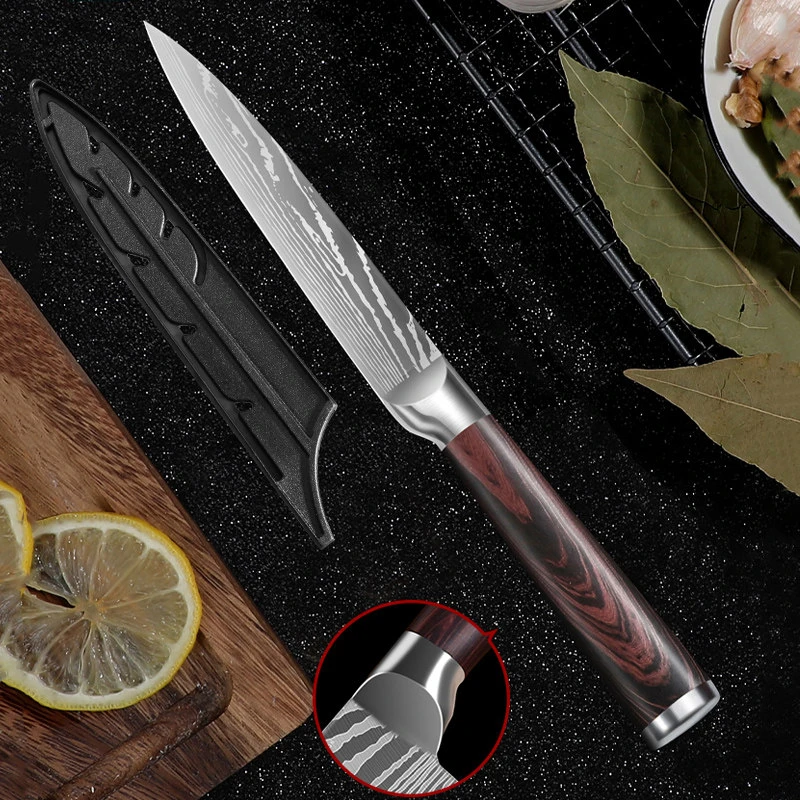 小天籁户外水果刀大马士革纹不锈钢家用果瓜刀超快锋利辅食专用刀