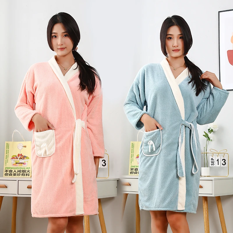 新款时尚可穿式浴袍情侣款吸水速干面料柔软不掉毛长袖短袖成人