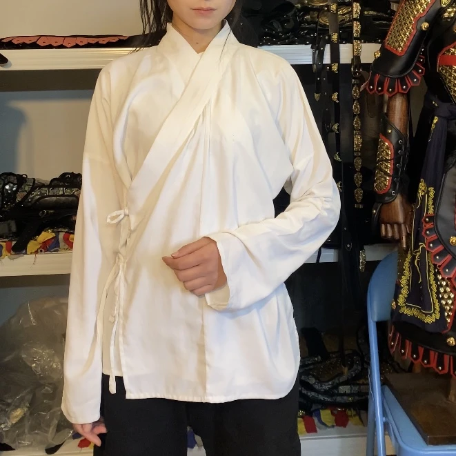 飒沓流星中式汉服男士长袖打底简约白色纯色斜襟百搭复古中衣