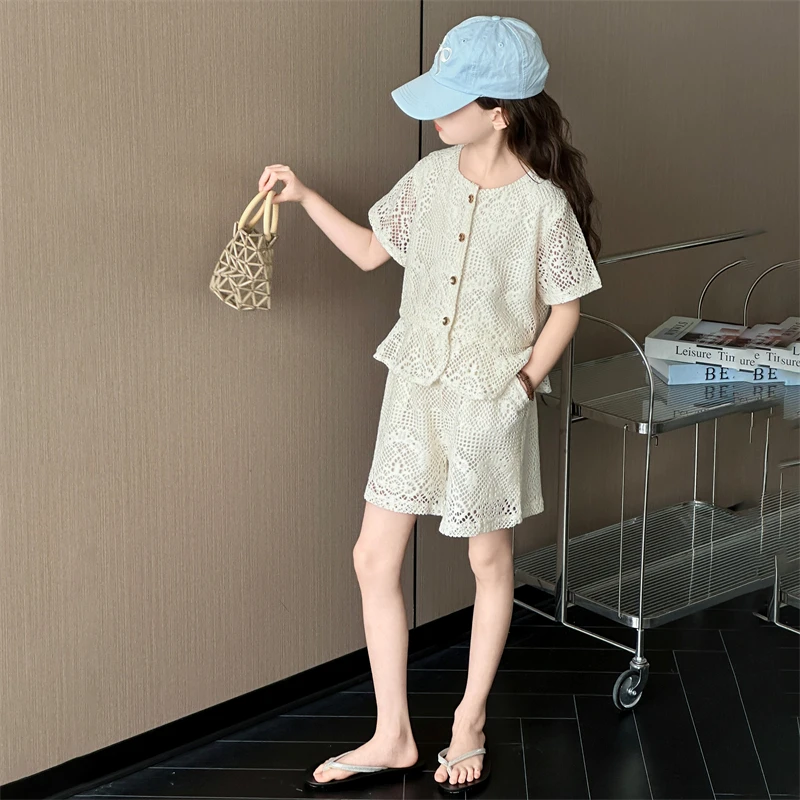 女童夏季套装2025新款爆款6-12岁15岁中大童休闲小香风短裤两件套