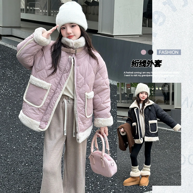 女童秋冬装加厚加绒外套2024新款洋气时髦儿童棉衣女大童冬季棉服