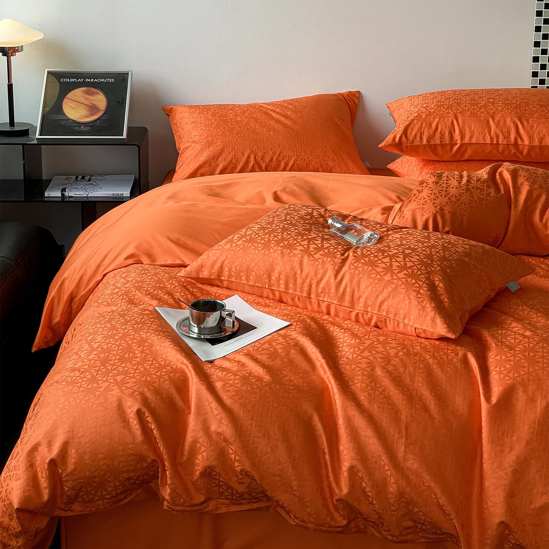 爱马橙—新款100%纯棉新疆长绒棉高级轻奢提花四件套床单