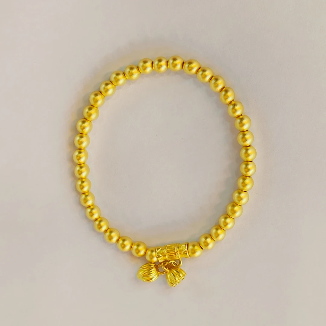 小贝足金999卡5mm两世欢珠珠手串古法传承气质#00122（金珠34粒）