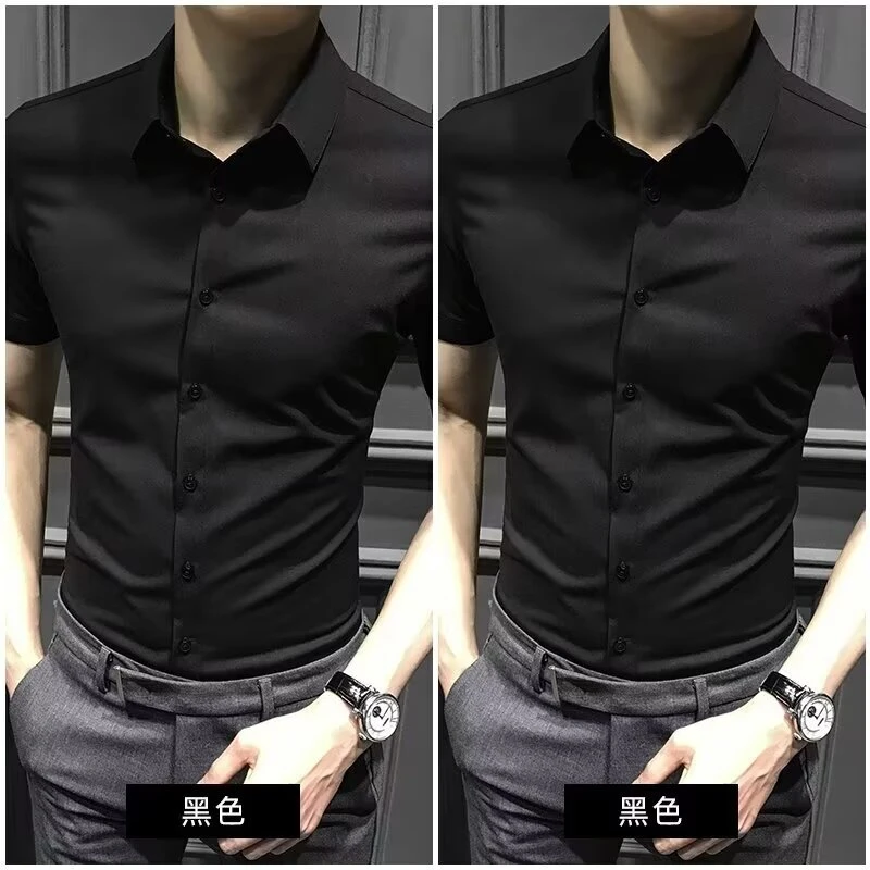 2024新款修身高级男装  半袖免烫衬衫冰丝商务男士衬衣男短袖夏季