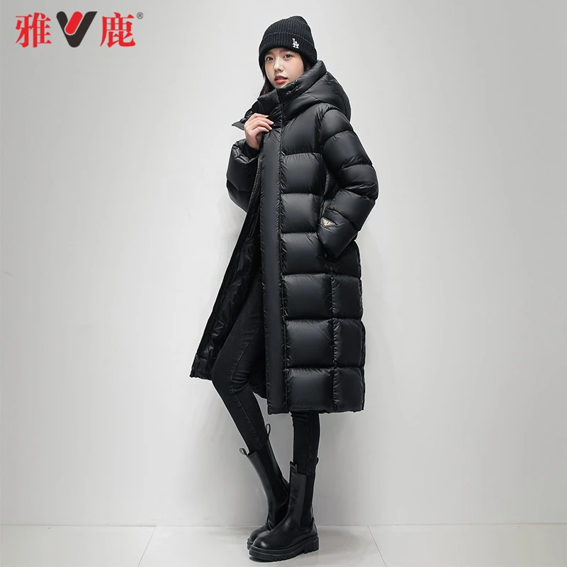 【雅鹿正品】羽绒服女2023年情侣款男女同款过膝加厚时尚休闲外套