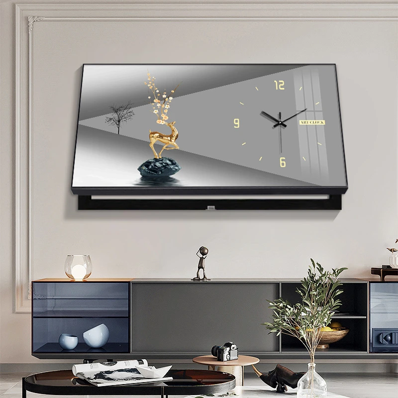 家居轻奢客厅餐厅电表箱装饰画带时钟挂墙配电箱装饰画时尚网挂画