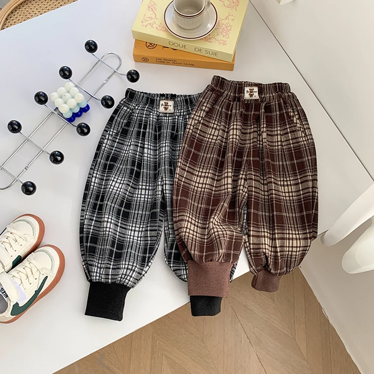 2024春季新款长裤儿童时尚百搭休闲格子裤男女童韩版婴幼儿格子裤