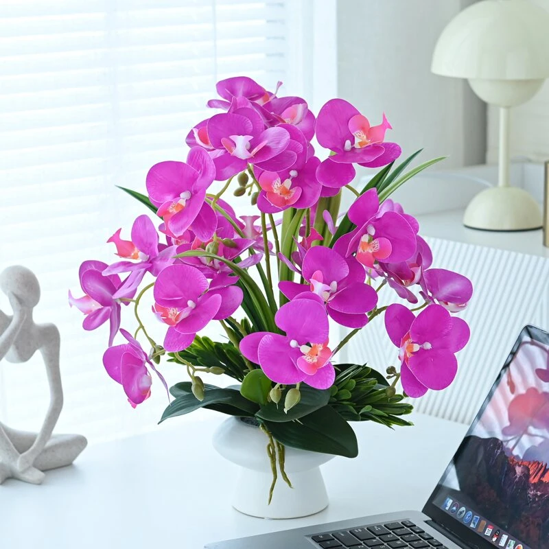手感保湿蝴蝶兰仿真花假花桌面摆设轻奢高端插花餐桌花艺摆件装饰