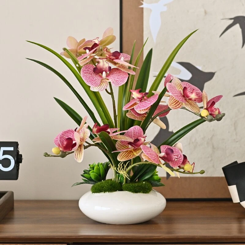蝴蝶兰假花仿真花摆设客厅摆件绢花插花花艺装饰餐桌摆花