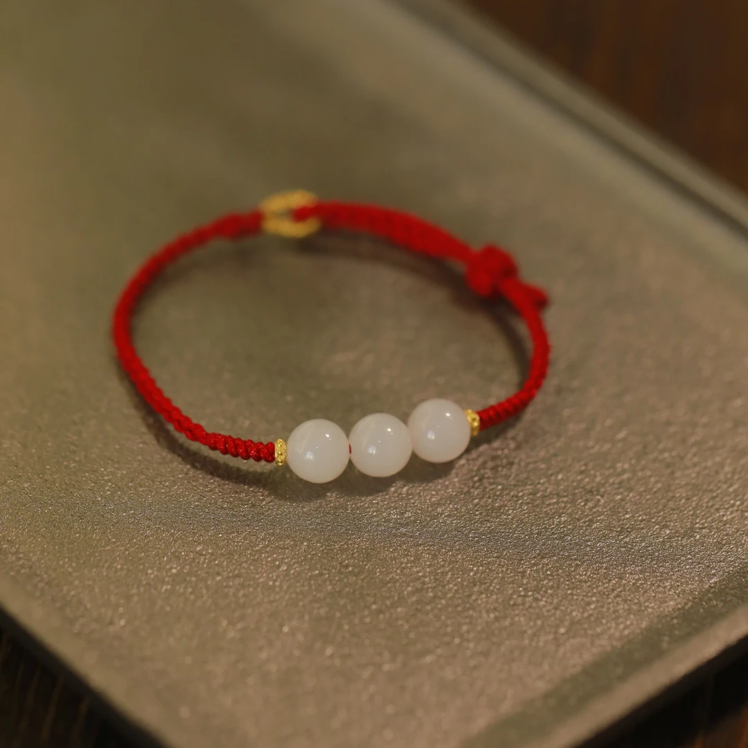 麦麦【茶舍】天然和田玉白玉+925银配件  红手绳 多样性发一