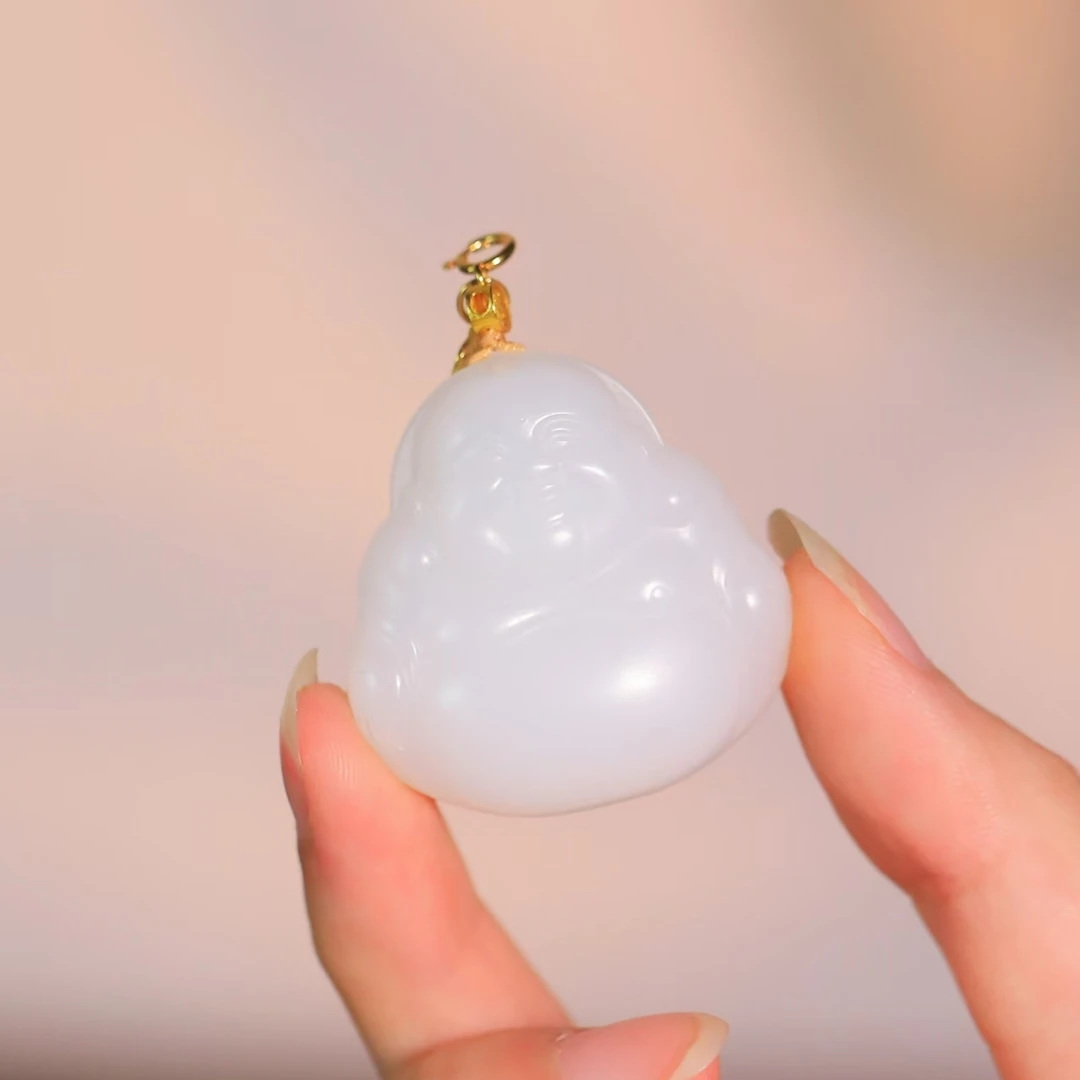麦麦【忆卿】e天然和田玉白玉佛公+18K金配件 吊坠 多样性发货其一q