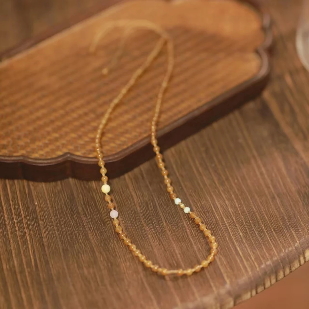 麦麦【曲池荷】天然和田玉糖料万能链+18K金配件 项链