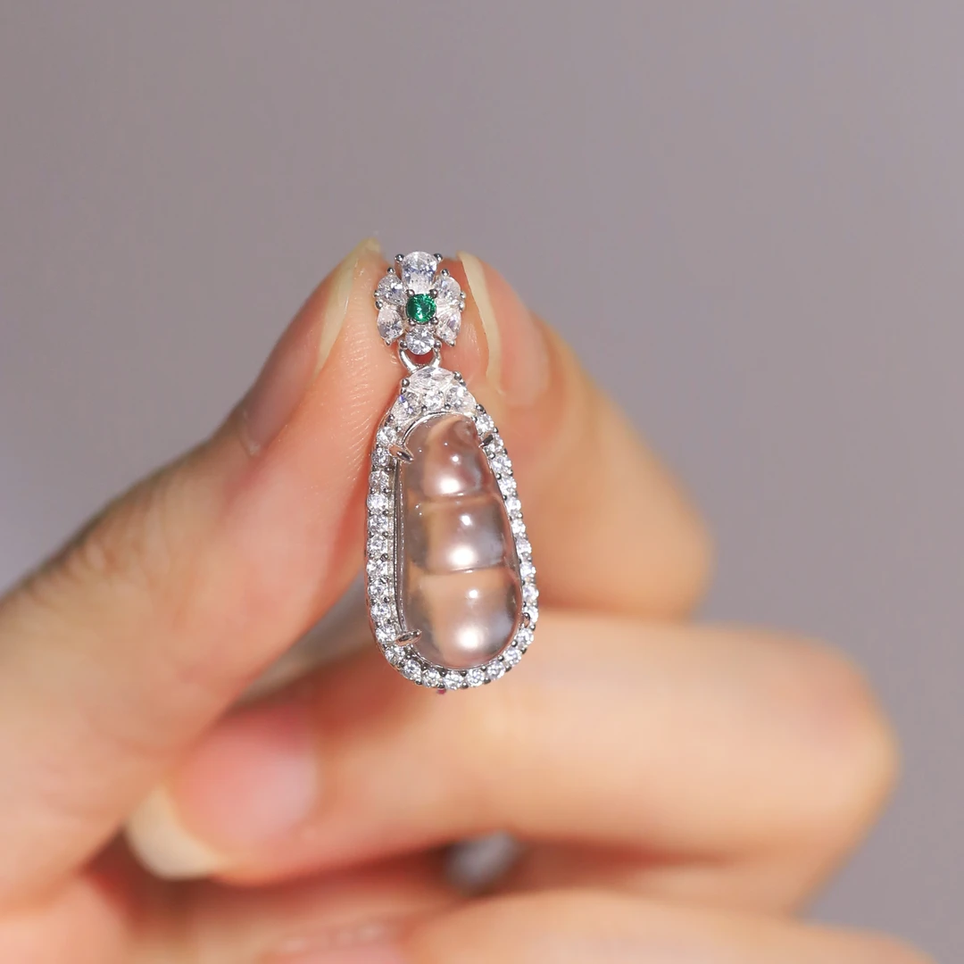 麦麦【霜地】天然石岩豆子+925银配件 吊坠 多样性发货其一