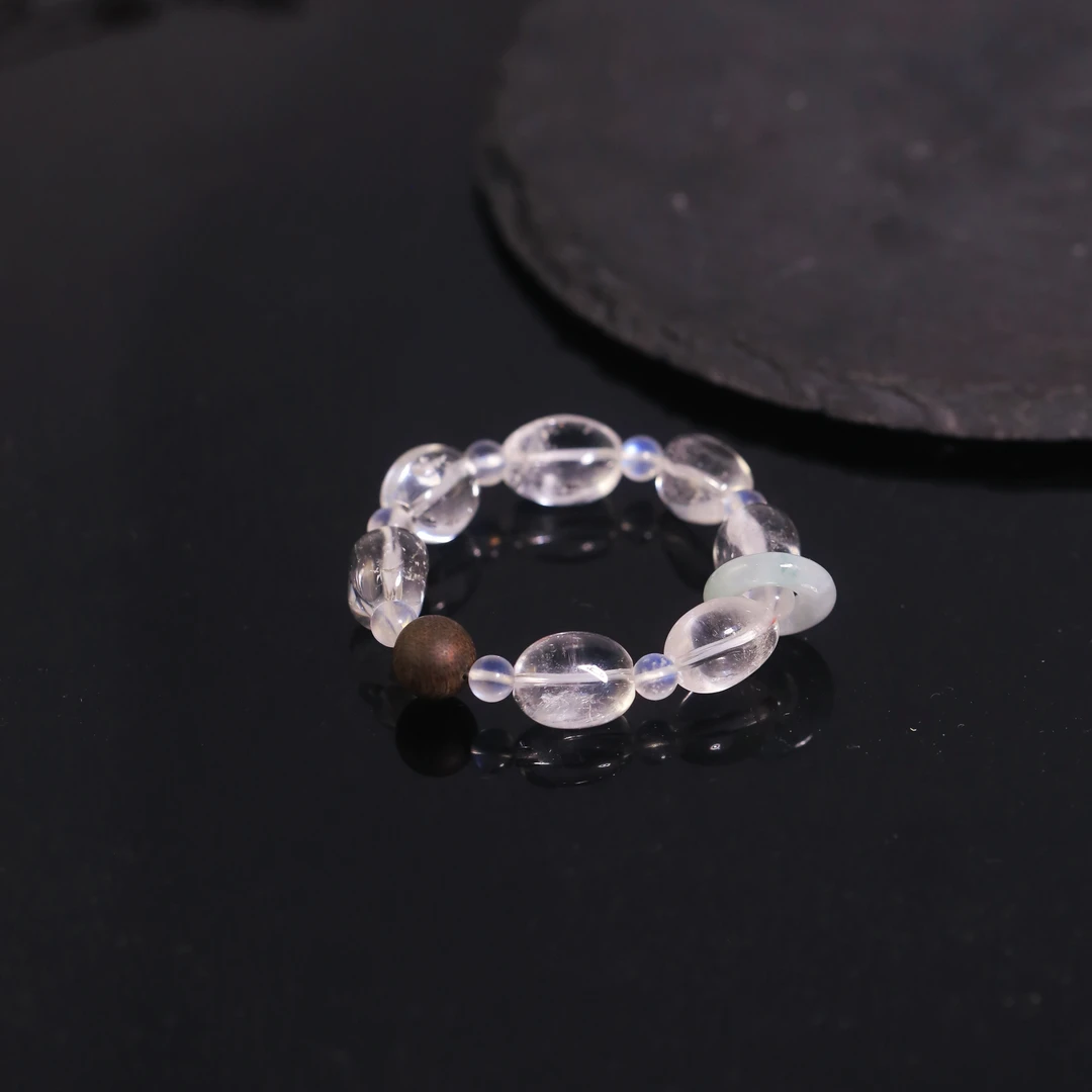 麦麦【银色山泉】天然水晶白水晶+沉香+月光 手串