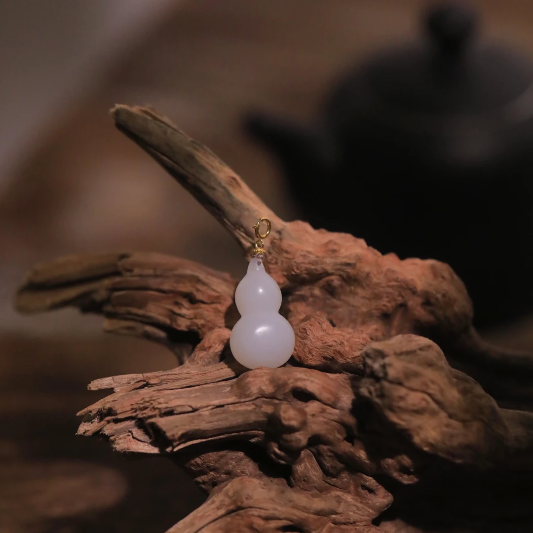 麦麦【云筱】天然和田玉羊脂葫芦+18K金配件 吊坠 多样性发货其一