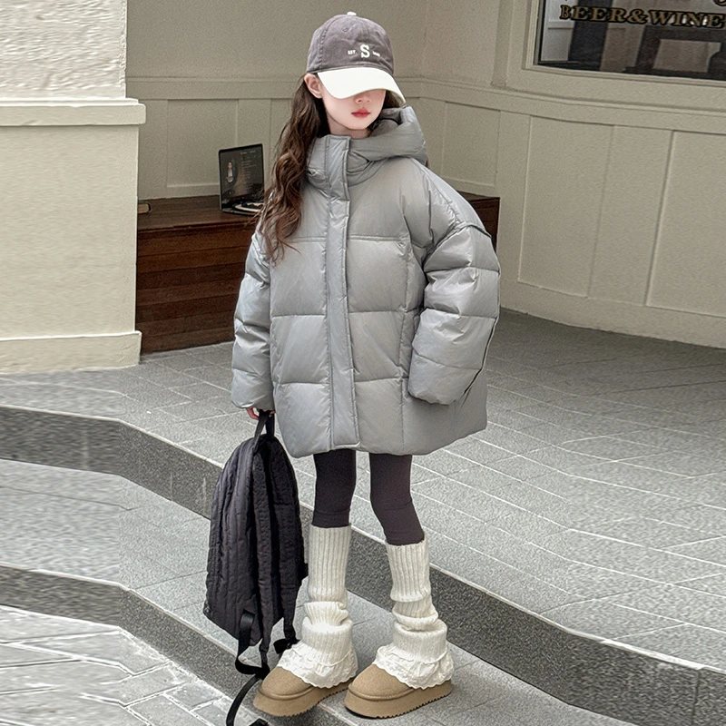 女童羽绒服冬装2024新款女大童冬季加厚白鸭绒外套儿童保暖面包服
