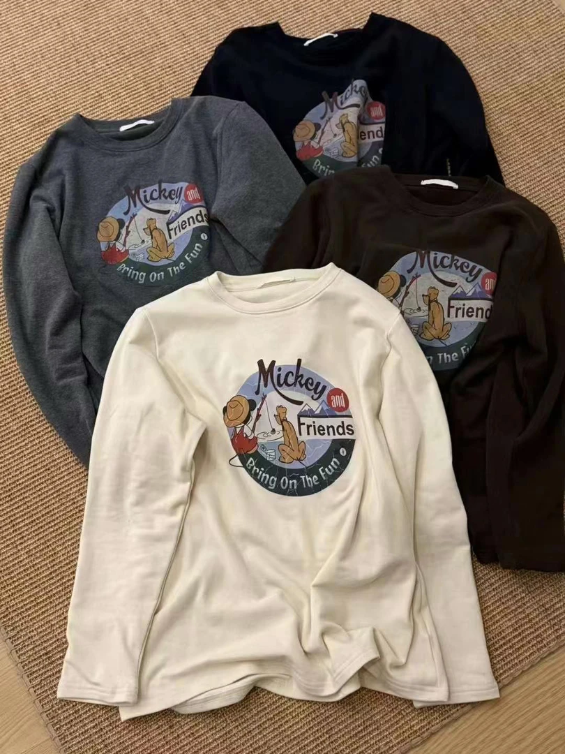 【俪宝】韩货卡通加厚磨毛长袖T恤打底衫女冬季2024新款纯棉时尚