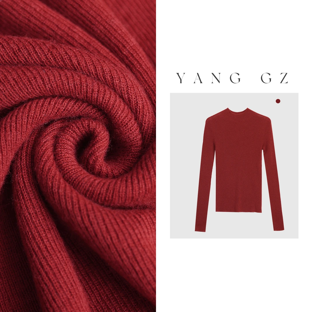 YANG GZ 【绵绵砂糖】秋冬纯色高龄半高领羊毛针织打底衫女HJ702311
