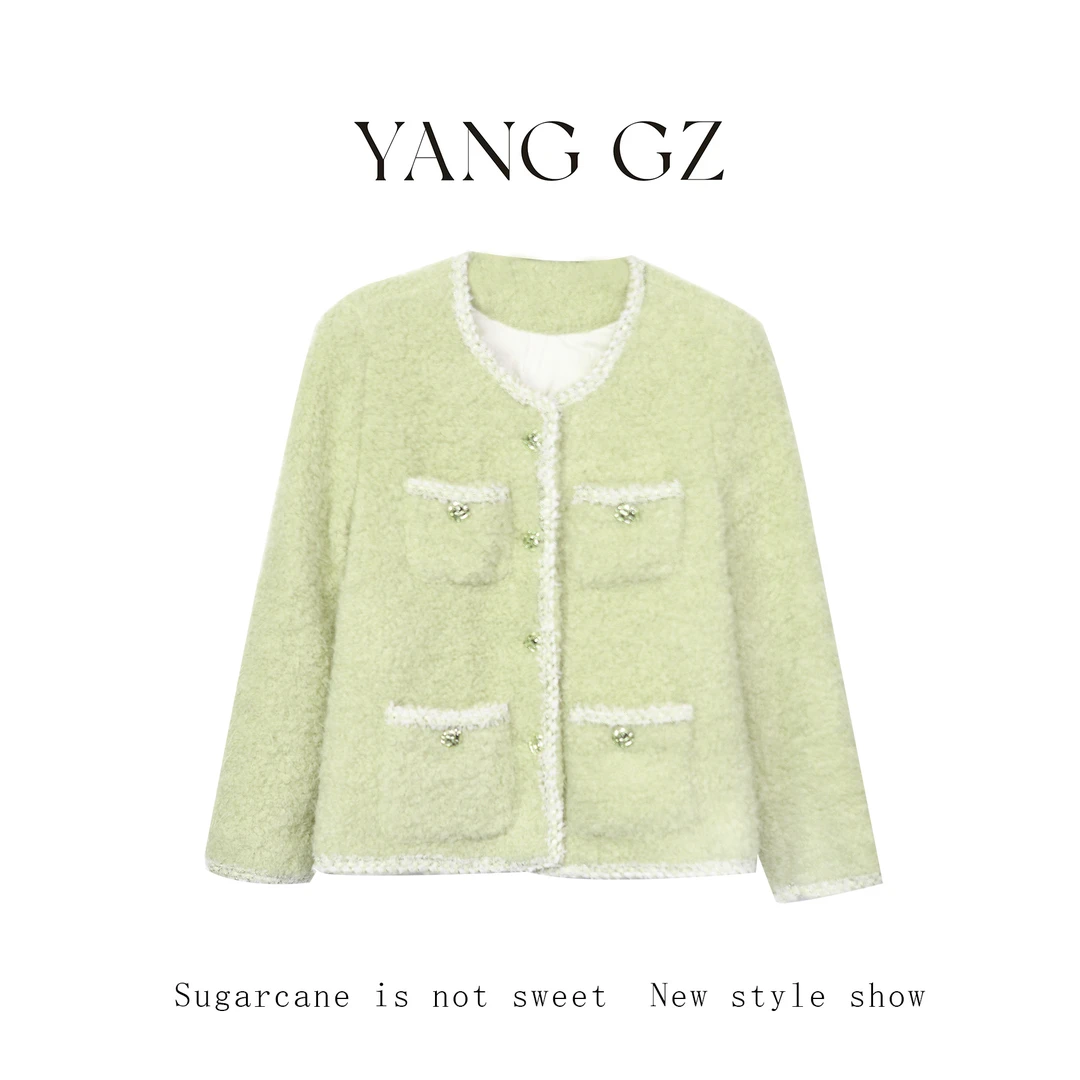 YANG GZ 【Q瑰丽千金】90白鸭绒绵羊毛小香风羽绒服外套GZN8137