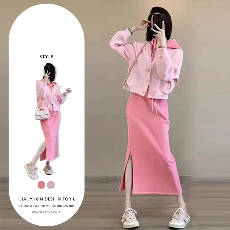 假两件卫衣套装女春秋季新款减龄时尚小香风显瘦休闲连衣裙两件套